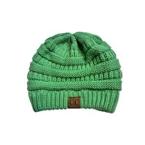 CC Beanie Womens Green Knit Slouchy Cuffed Winter Hat One Size